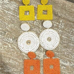 Yellow Orange and White Beaded Earrings